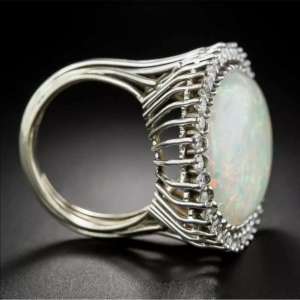 New Luxury 925 Silver Jewelry Oval Cut Opal Ring - Picture 4 of 7